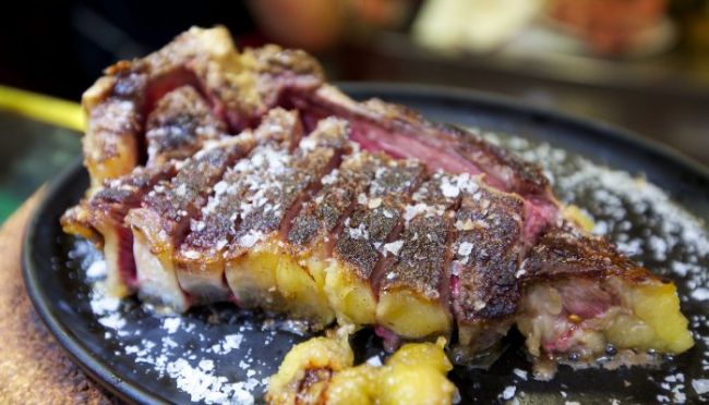 Aged Rubia Gallega steak cooked crisp